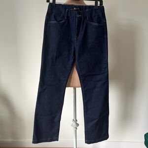 Bevy Flog Elastic Waistband Blue Denim Straight Leg High Waisted Jeans EUC Sz 25